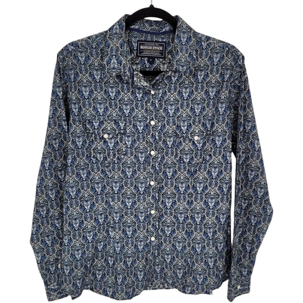 Panhandle slim Rough stock womens medium blue paisley peal snap long sleeve